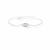 Silver bracelet with a center Evil Eye gemstone on a white background