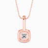 Rose gold necklace with a diamond pendant on a white background