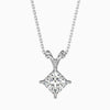 A princess cut diamond pendant with a colorless stone set in a white gold chain.