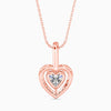Rose gold heart-shaped pendant necklace with a clear gemstone on a white background