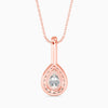 Rose gold teardrop pendant necklace on a white background