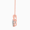Rose gold necklace with a diamond pendant on a white background