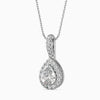 Diamond teardrop pendant on a chain against a white background
