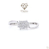 Silver ring with diamond-like stones on a white background, featuring Cheriva Jewels logo.