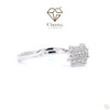 Silver ring with diamond-like stones on a white background, featuring Cheriva Jewels logo.