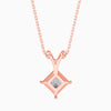 Rose gold necklace with a diamond pendant on a white background