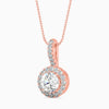 Rose gold diamond pendant on a white background