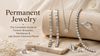 Permanent jewelry guide with diamond forever bracelets, necklace, and lab grown diamond jewelry pieces on beige fabric