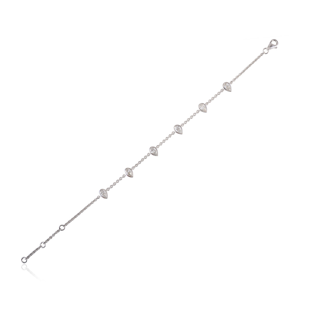 Silver bracelet with small heart-shaped charms on a white background