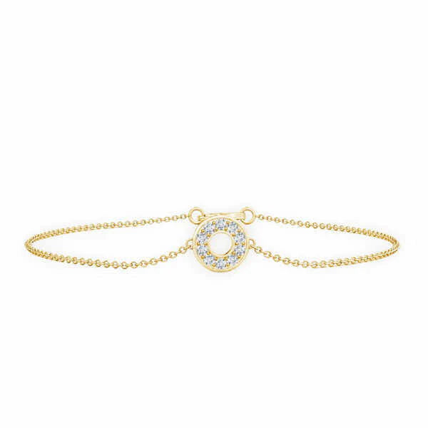 Gold bracelet with a circular design on a white background