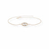 Rose gold bracelet with eye-shaped clasp on a white background