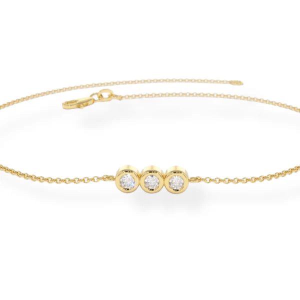 14K solid yellow gold diamond bracelet symbolizing past, present, and future with three sparkling diamonds