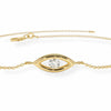14K solid yellow gold bracelet featuring an evil eye charm with a solitaire diamond centerpiece