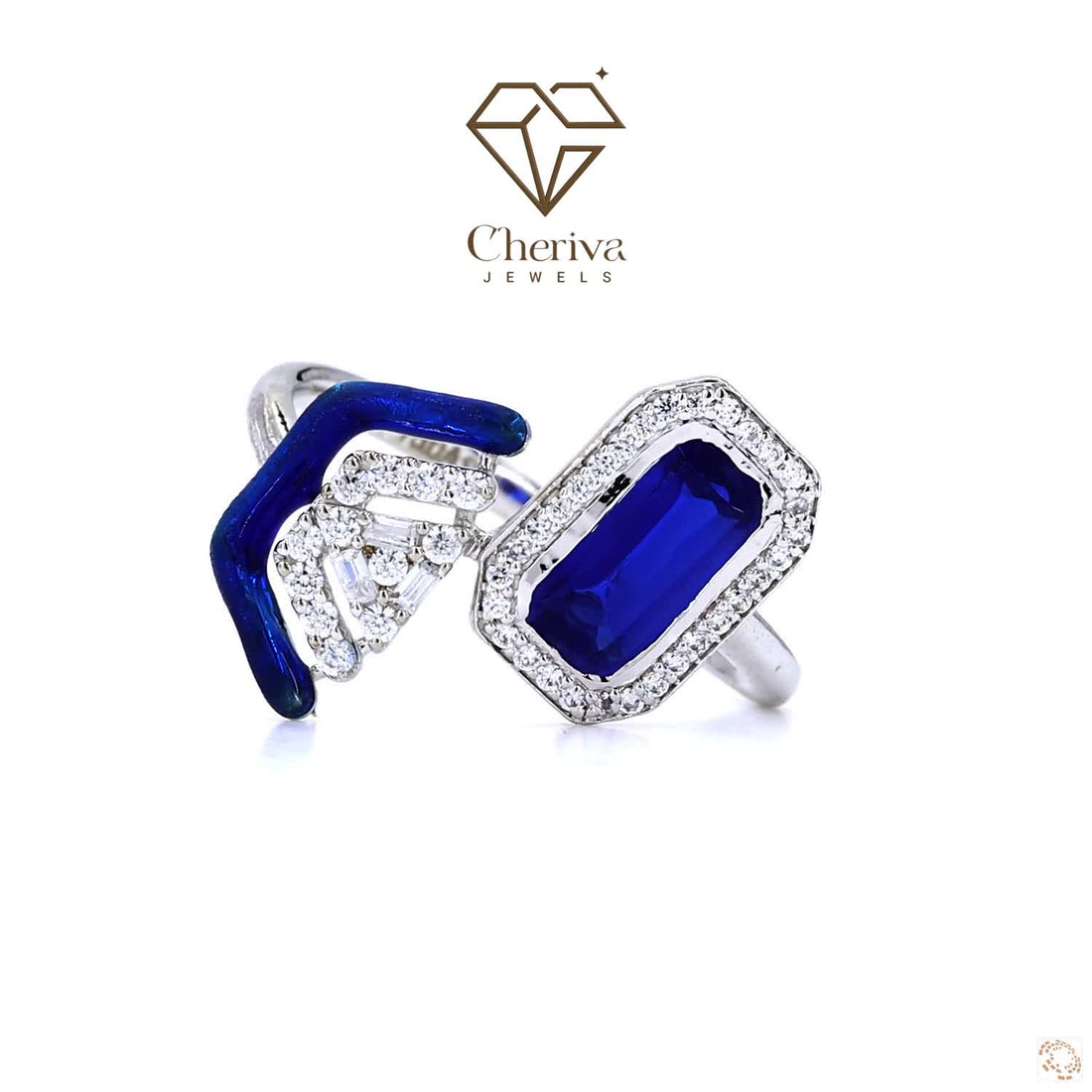 Blue Baguette Cut Bypass Engagement Ring