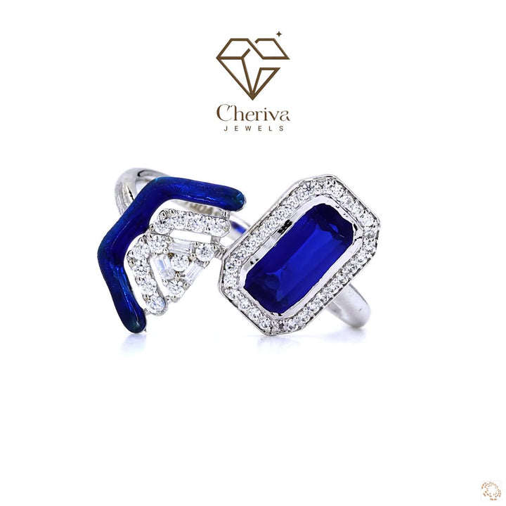 Blue Baguette Cut Bypass Engagement Ring
