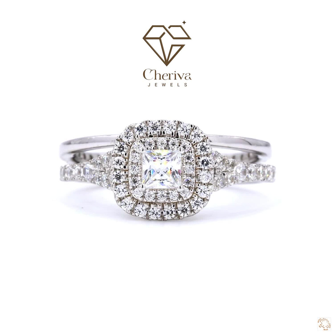 Lab Diamond Double Halo Wedding Ring Set
