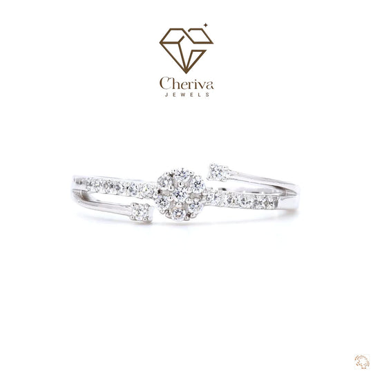 Round-cut lab diamond solitaire accent bypass band in gold.