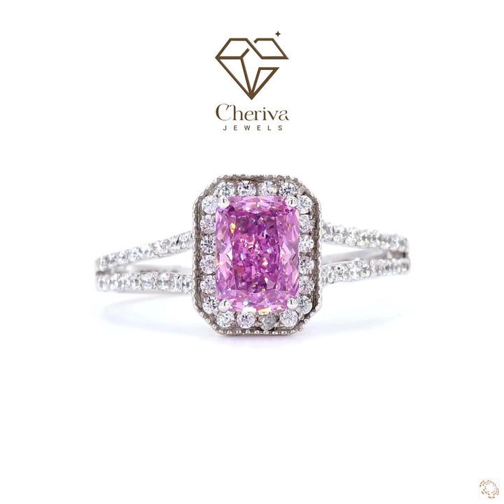 Emerald Cut Pink Lab Diamond Engagement Ring