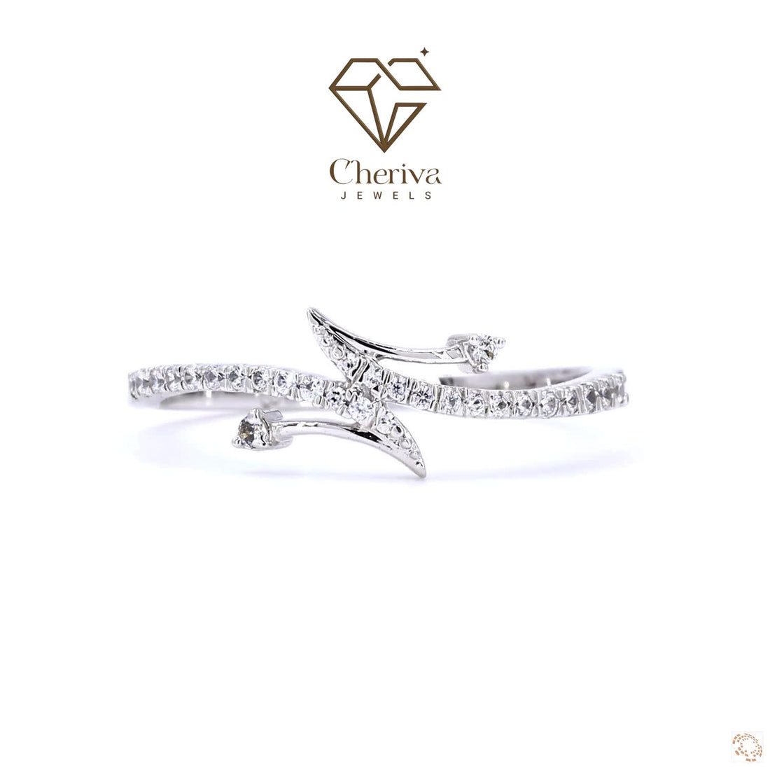 Silver Branched Shape Ring With Round Cut Diamonds