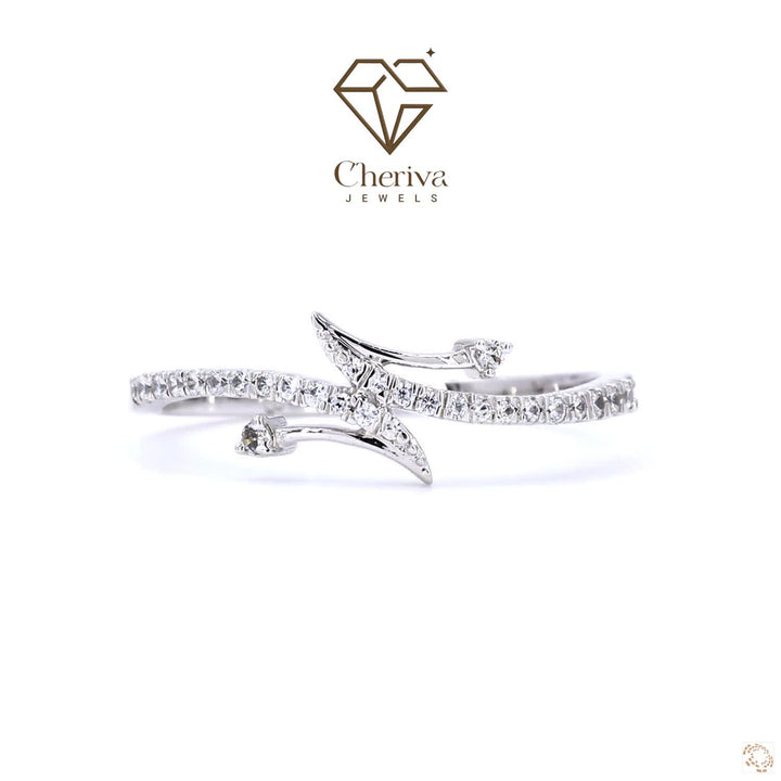 Silver Branched Shape Ring With Round Cut Diamonds