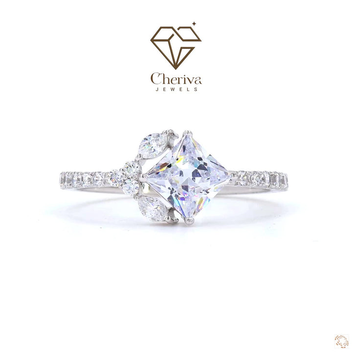 Unique Princess Cut Lab Diamond Engagement Ring