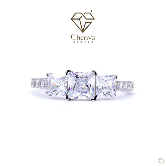 Square princess cut lab-grown diamond prong setting ring.