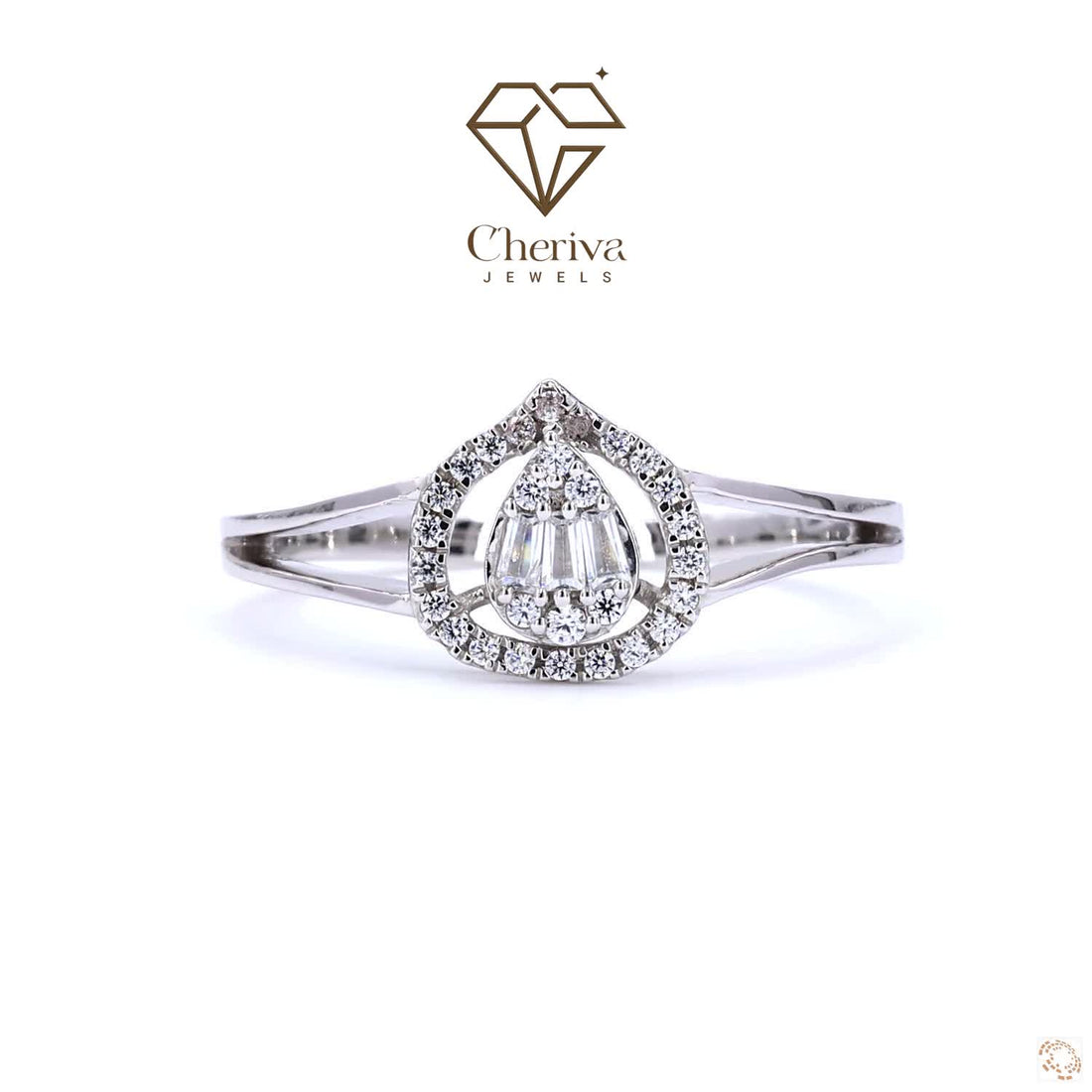 Round Diamond almond shaped Engagement Ring