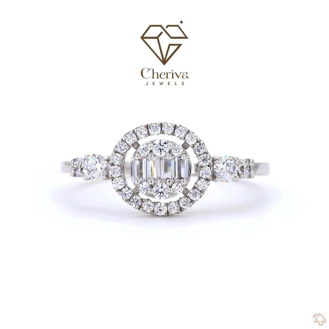 Halo Engagement Ring With Baguette Cut Diamond