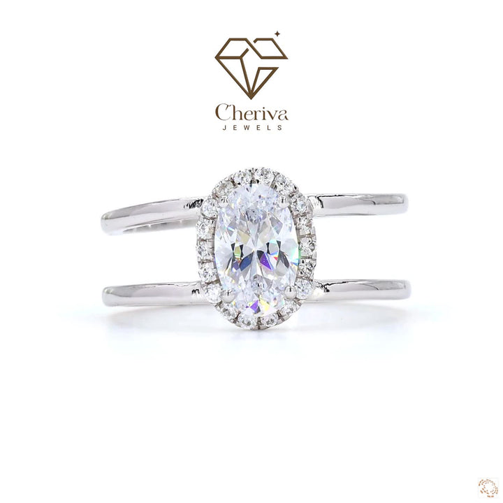 Oval Cut Lab Grown Diamond Solitaire Accent Ring