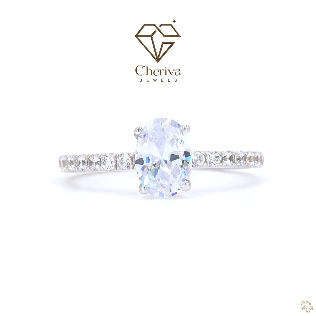 Solitaire Accent Engagement Ring in Oval Cut Diamond