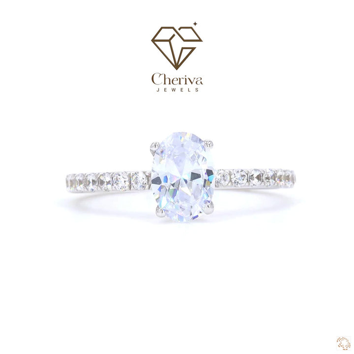 Solitaire Accent Engagement Ring in Oval Cut Diamond