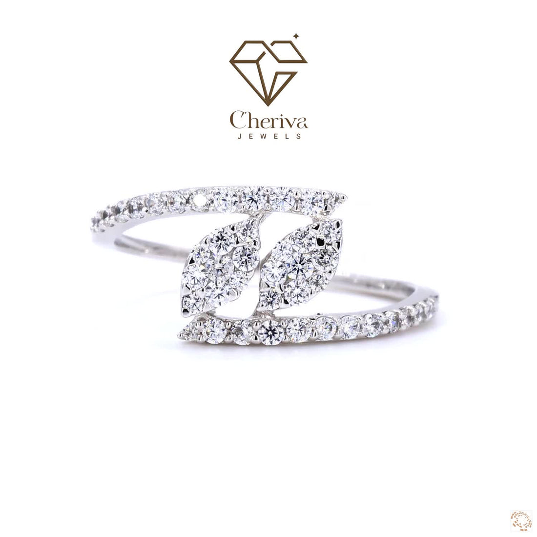 Round Cut Diamond Ring In Leaf Shaped Design
