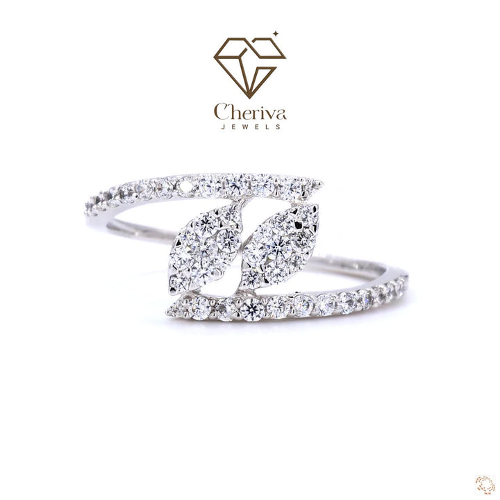 Round Cut Diamond Ring In Leaf Shaped Design