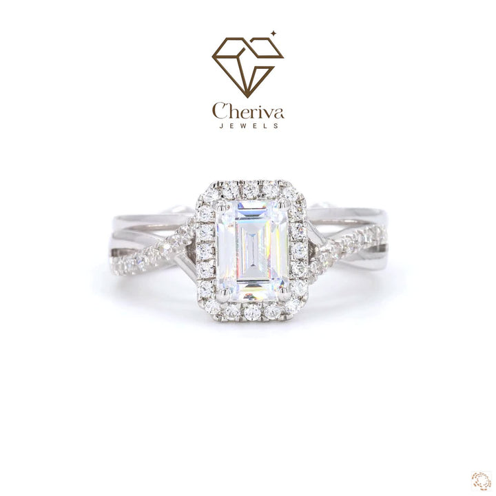 Emerald Cut Lab Diamond Halo Promise Ring