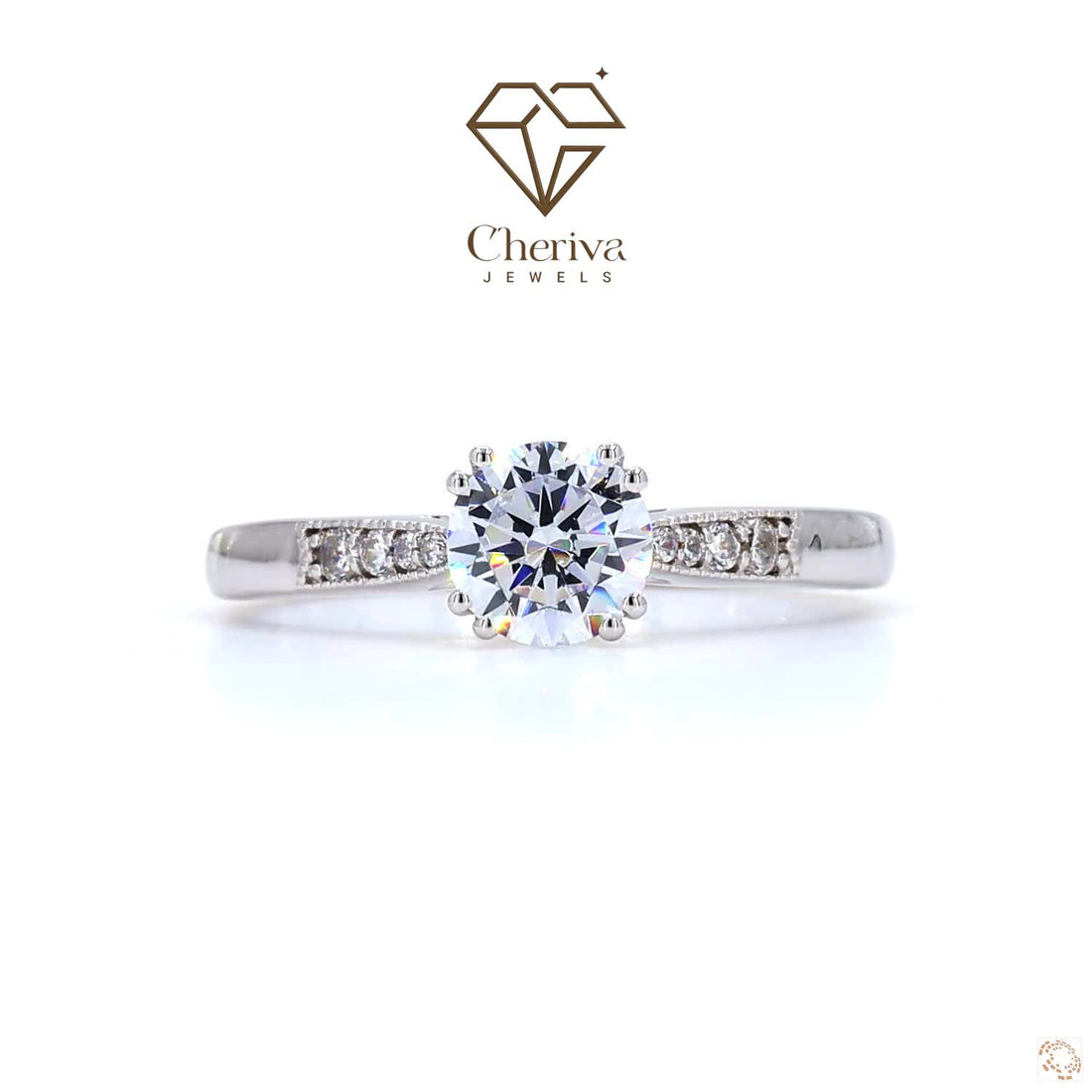 Round Cut Diamond Solitaire With Accent Engagement Ring