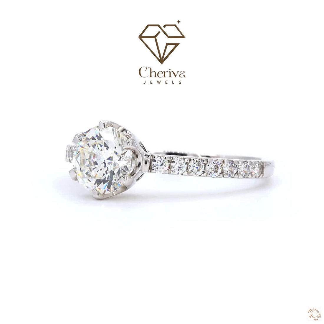 1 Carat Diamond ring with Cheriva Jewels logo on a white background