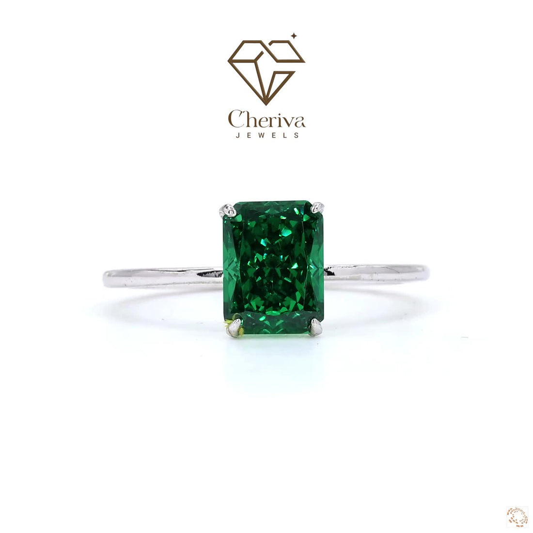 Green Emerald Cut Gemstone Solitaire Engagement Ring