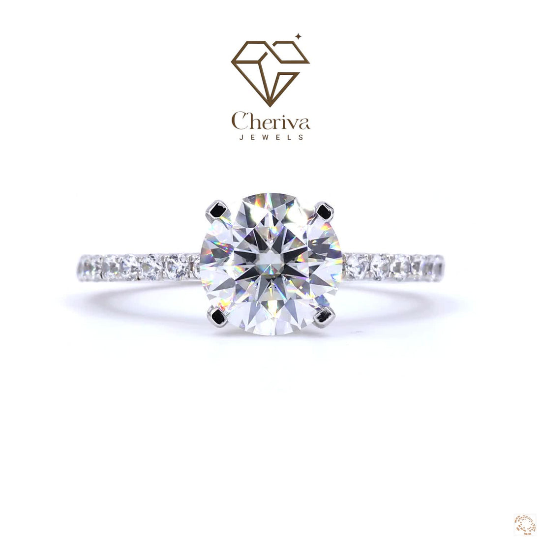 Round Cut Diamond Solitaire Accent Engagement Ring