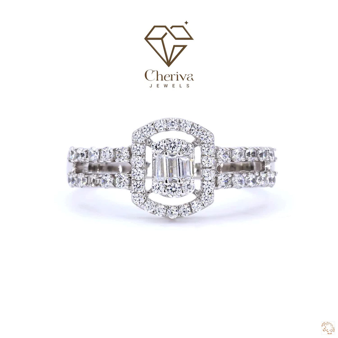 Baguette Cut Lab Diamond Halo Engagement Ring