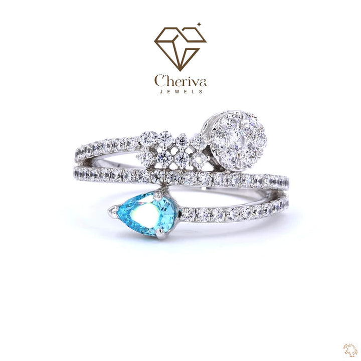Blue Pear Cut Gemstone Engagement Ring