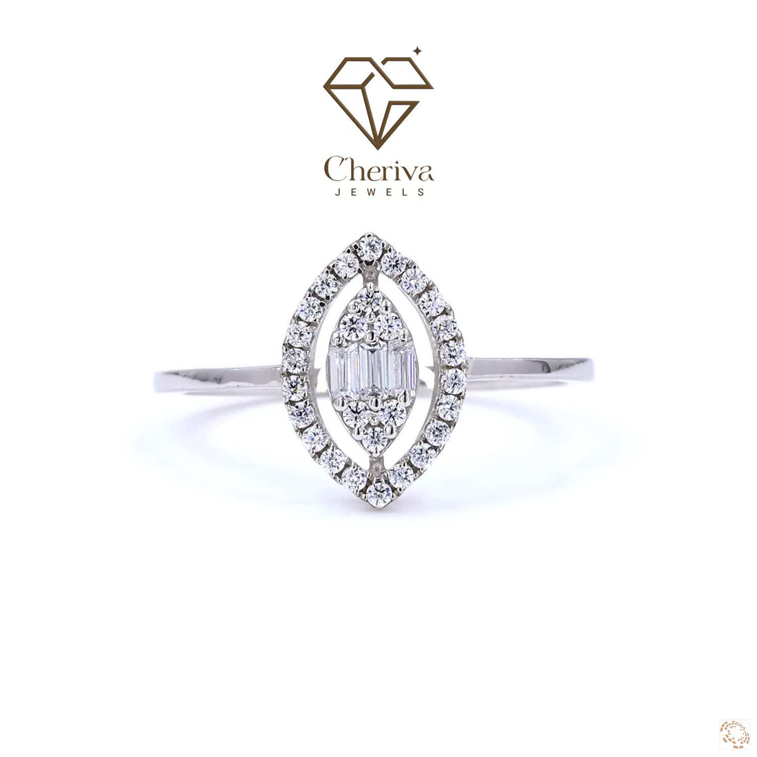 Baguette Cut Diamond Halo Engagement Ring