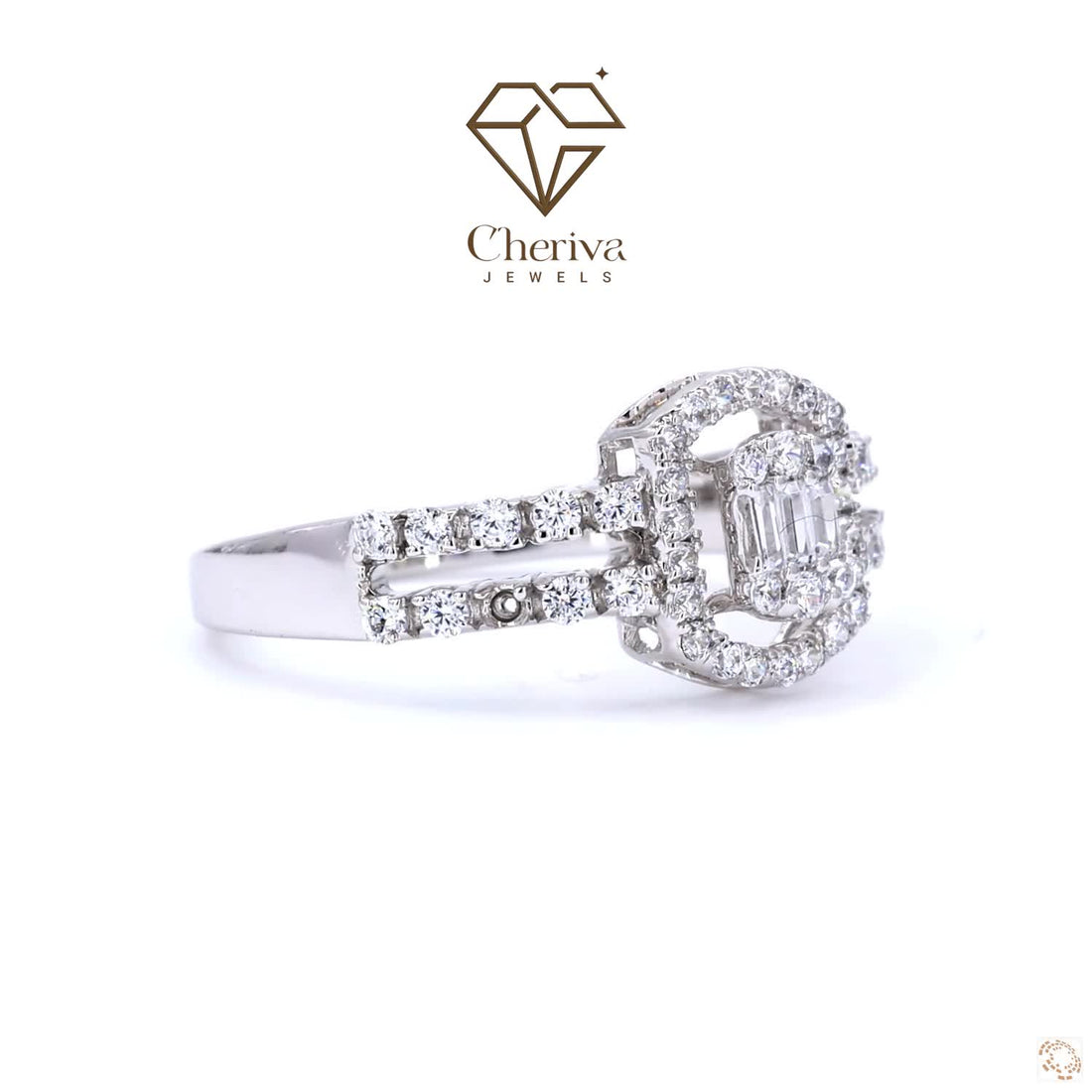 Baguette Cut Lab Diamond Halo Engagement Ring