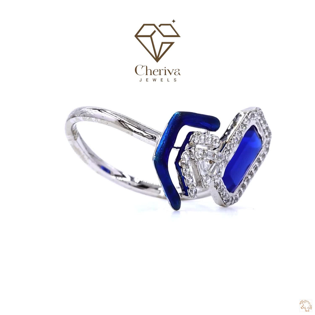 Blue Baguette Cut Bypass Engagement Ring