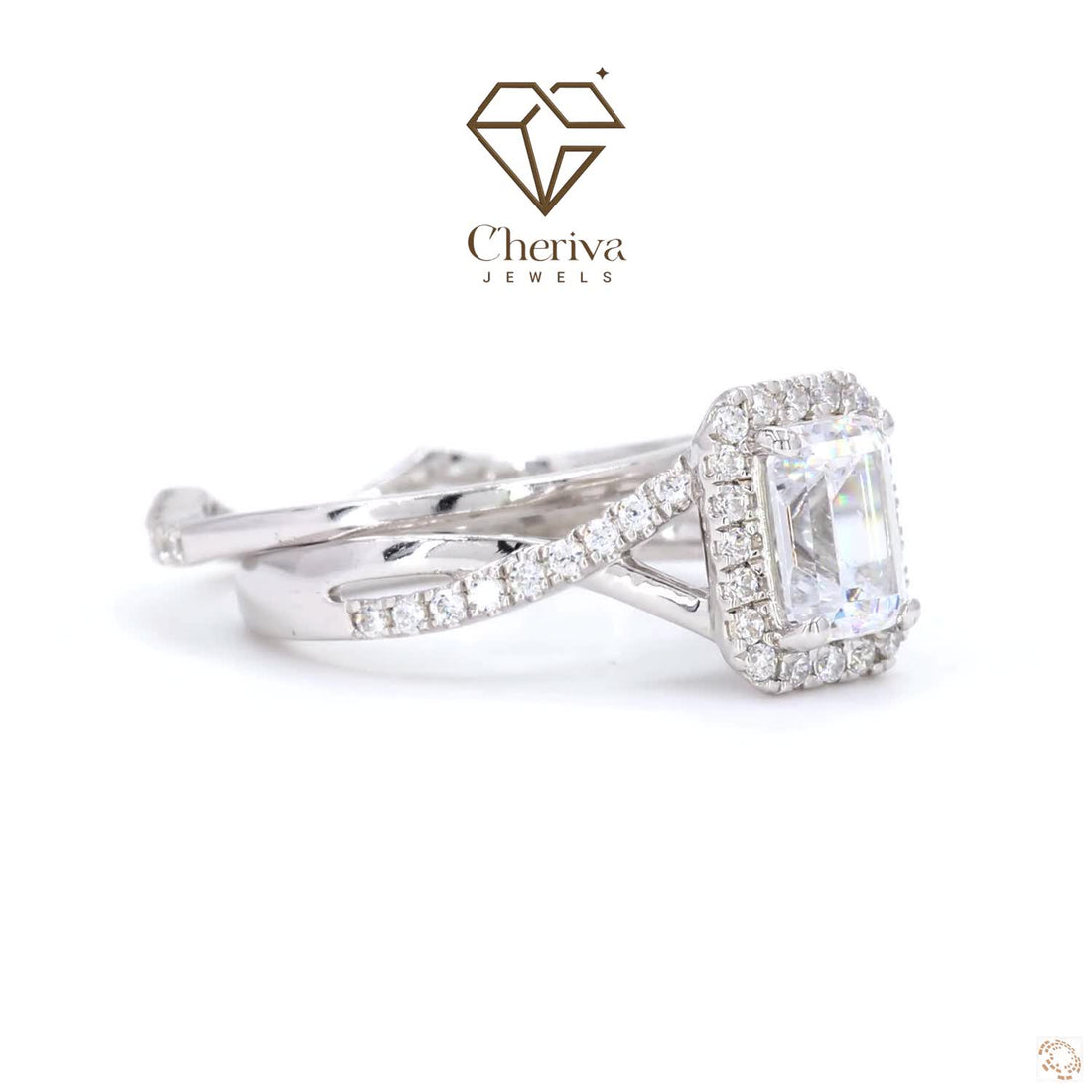 Emerald Cut Lab Diamond Halo Promise Ring