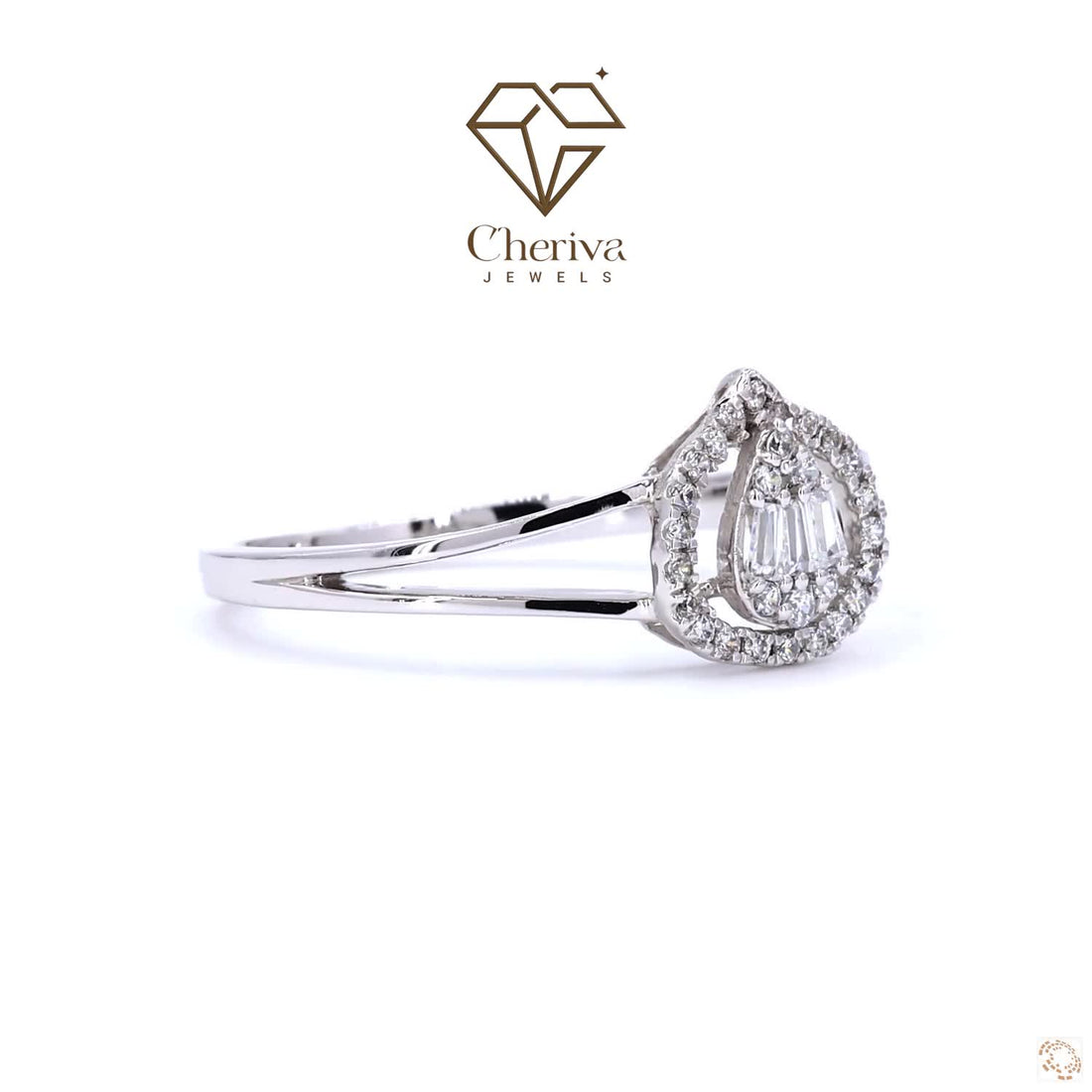 Round Diamond almond shaped Engagement Ring