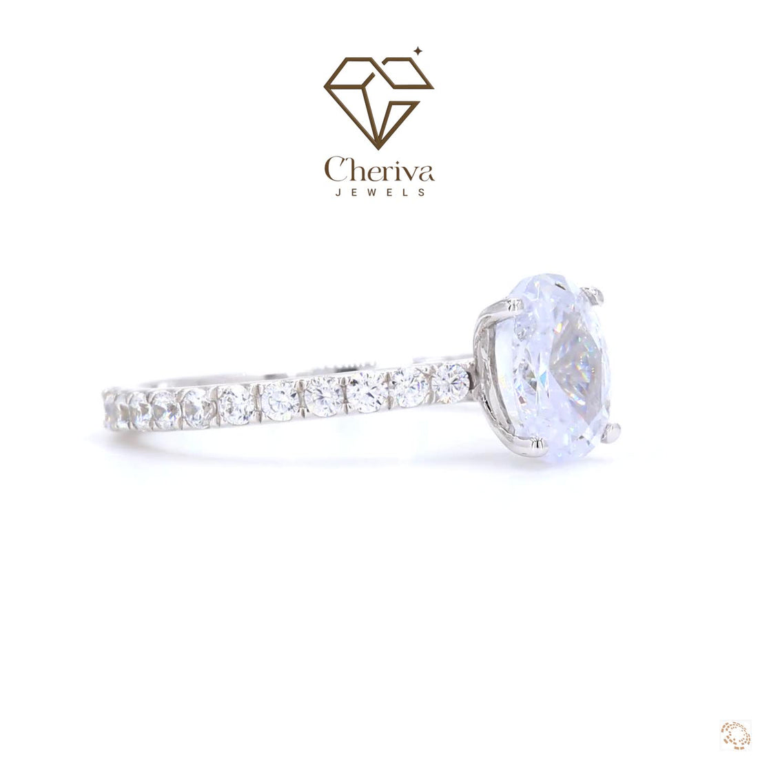 Solitaire Accent Engagement Ring in Oval Cut Diamond