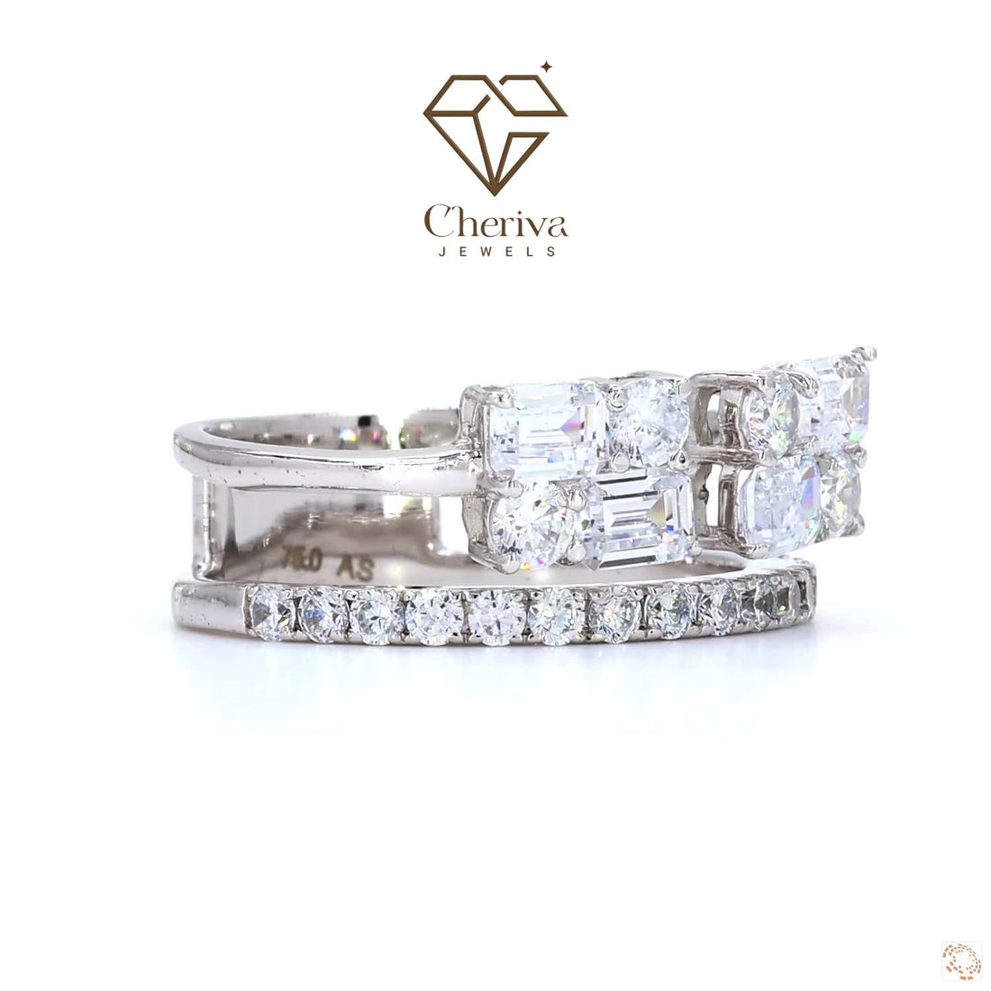 Emerald Cut Lab Diamond Bridal Set Engagement Ring