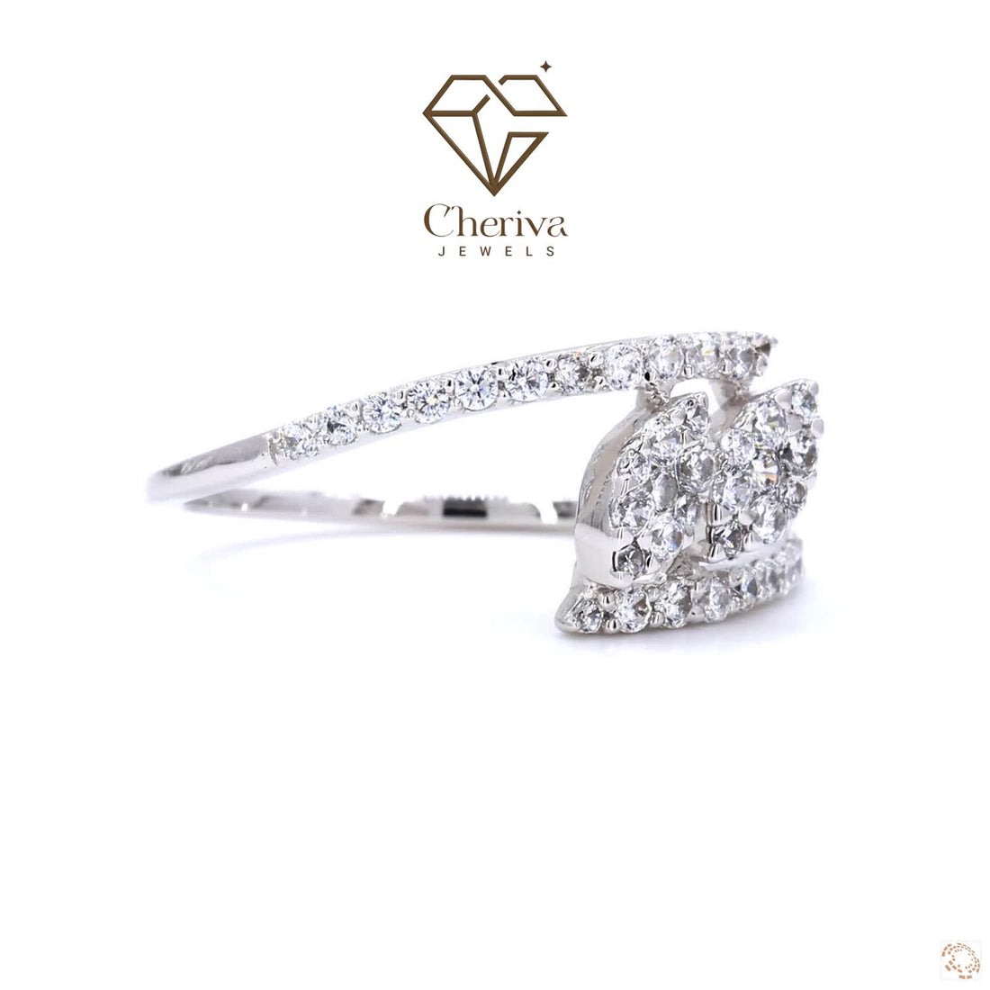 Round Cut Diamond Ring In Leaf Shaped Design