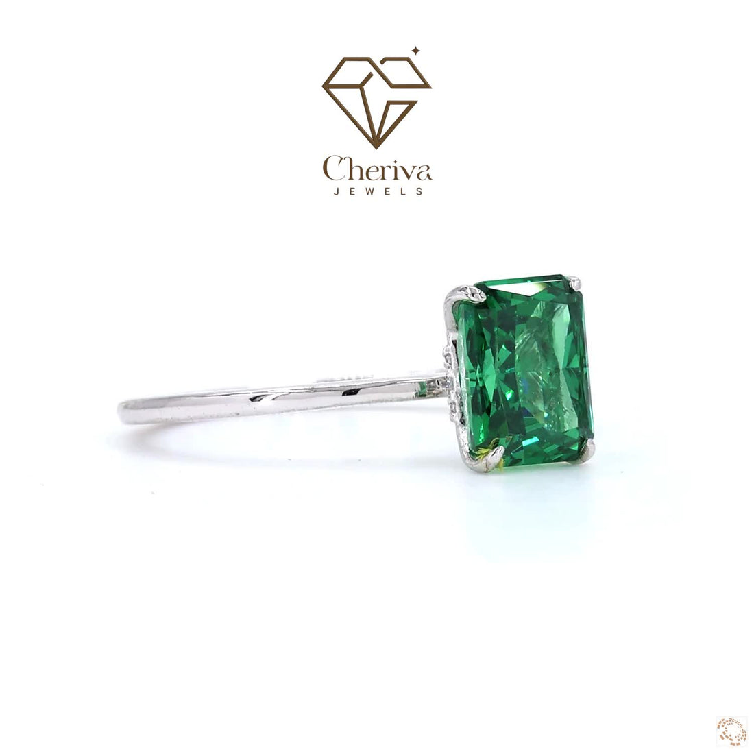 Green Emerald Cut Gemstone Solitaire Engagement Ring