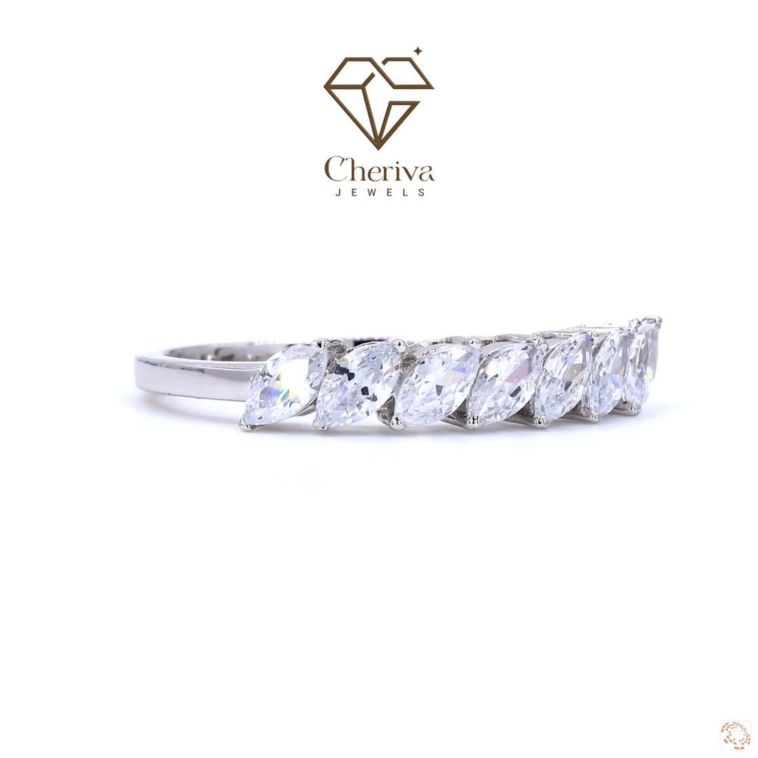 Marquise Cut Lab Diamond Half Eternity Wedding Band